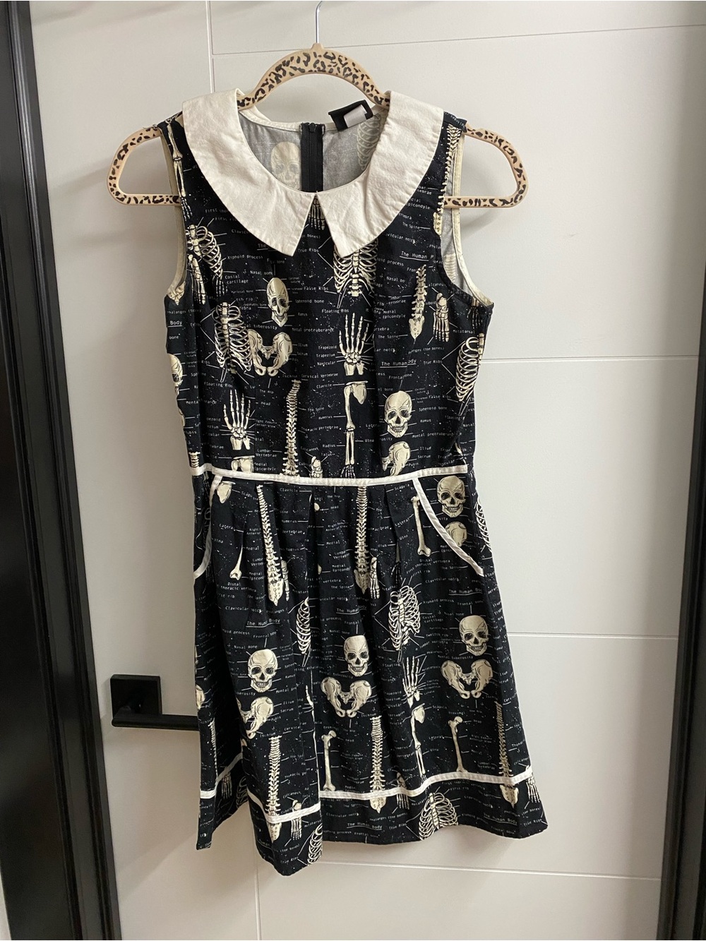 Black Skeleton Print Dress with White Peter Pan Collar
